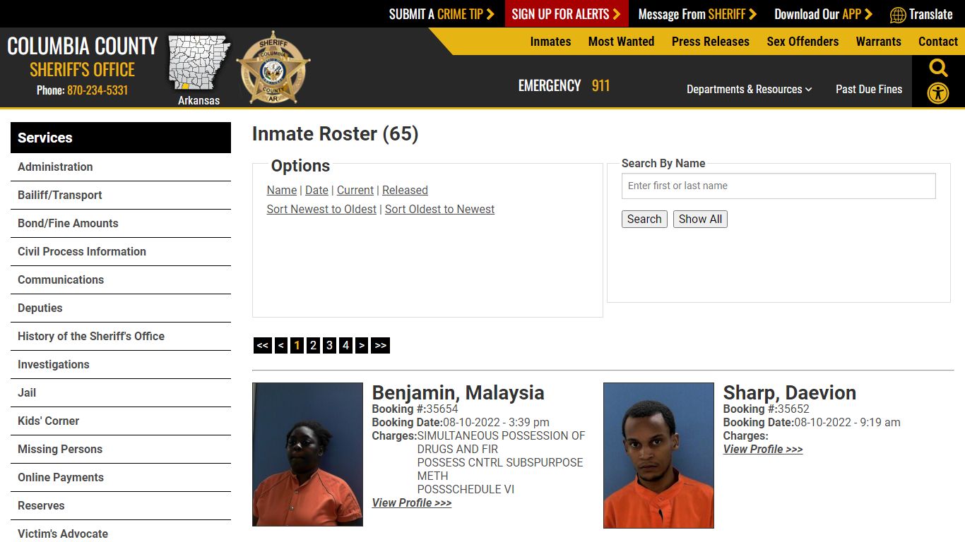 Inmate Roster - Current Inmates Booking Date Descending ...